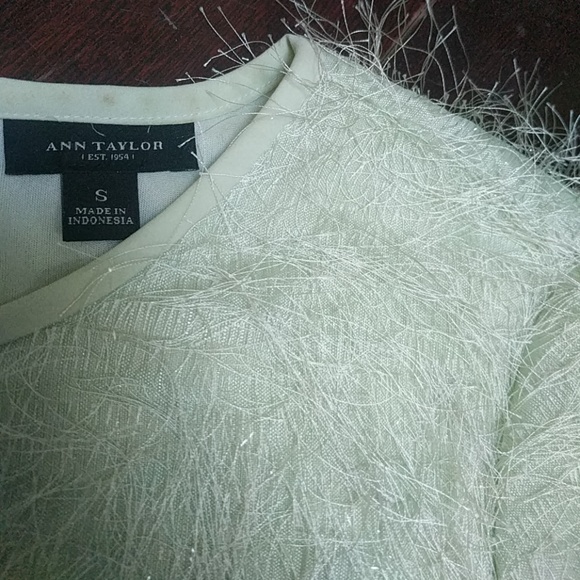 Ann Taylor Short Sleeve Fringe Top - Soft Mint - Picture 2 of 5